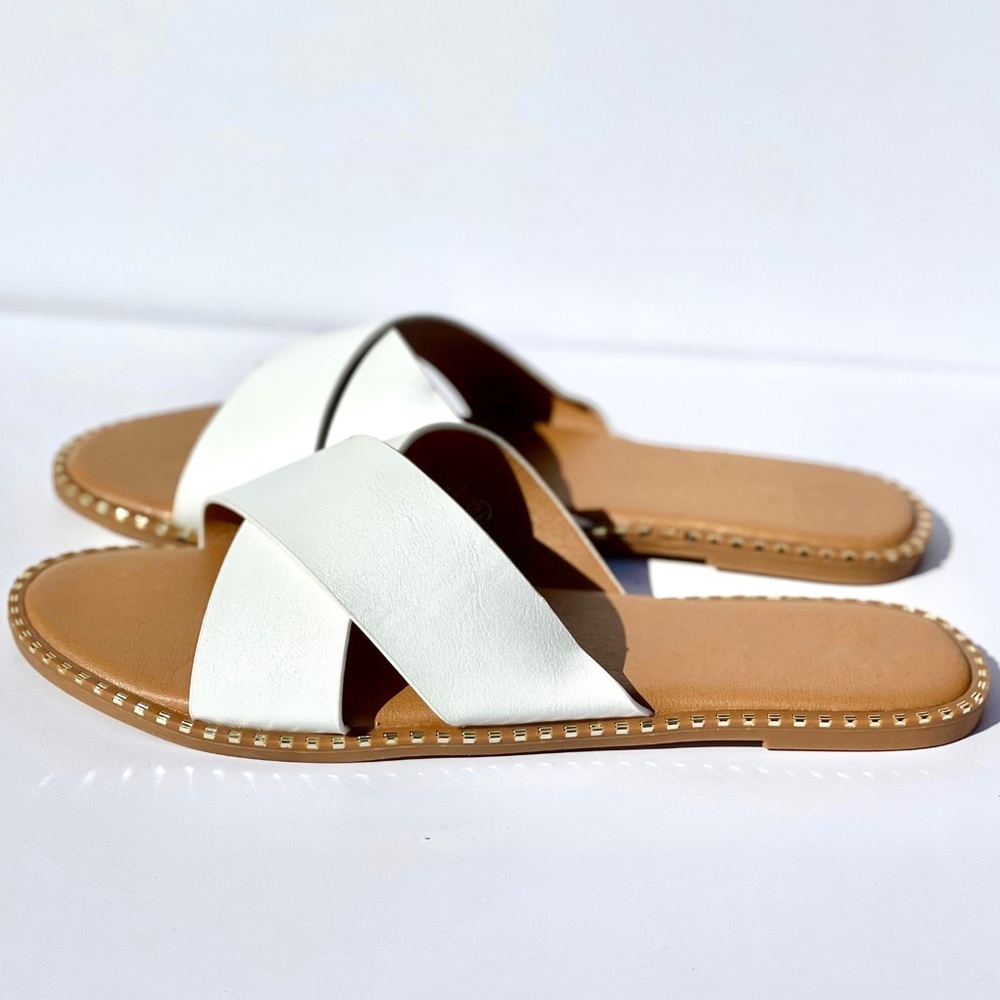 White X Band Studded Slide Flat Sandals - Picture 4 of 10